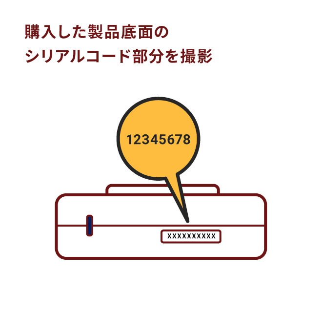 購入した製品底面のシリアルコード部分を撮影